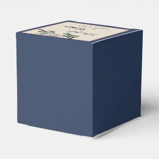 Pine Blue Winter Weddenschap Square Favor Box Bedankdoosjes (Achterkant)