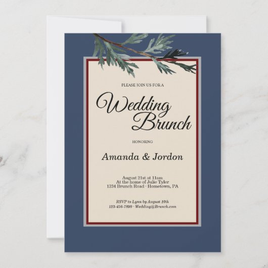 Pine Blue Winter Wedding Brunch Uitnodiging (Voorkant)