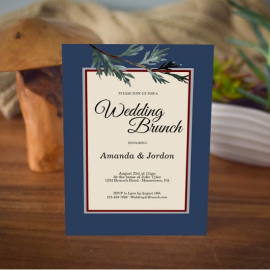 Pine Blue Winter Wedding Brunch Uitnodiging
