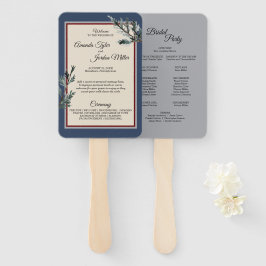 Pine Blue Winter Wedding Programme Hand Fan Handwaaier