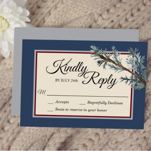 Pine Blue Winter Wedding Response Kaart