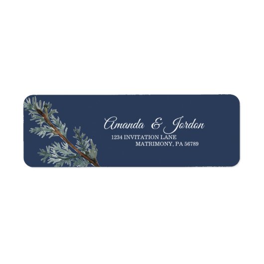Pine Blue Winter Wedding Return Label (Voorkant)