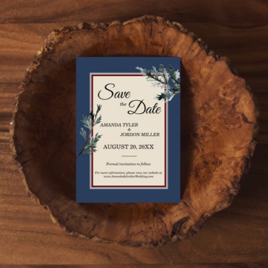 Pine Blue Winter Wedding Save the Date