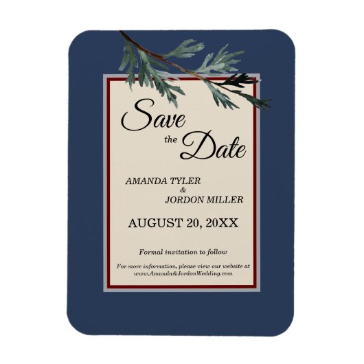 Pine Blue Winter Wedding Save the Date Magnet Magneet (Verticaal)