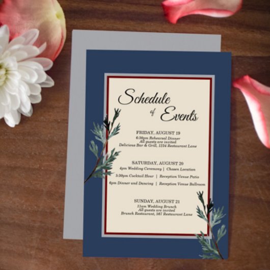 Pine Blue Winter Wedding Schedule Enclosure Kaart