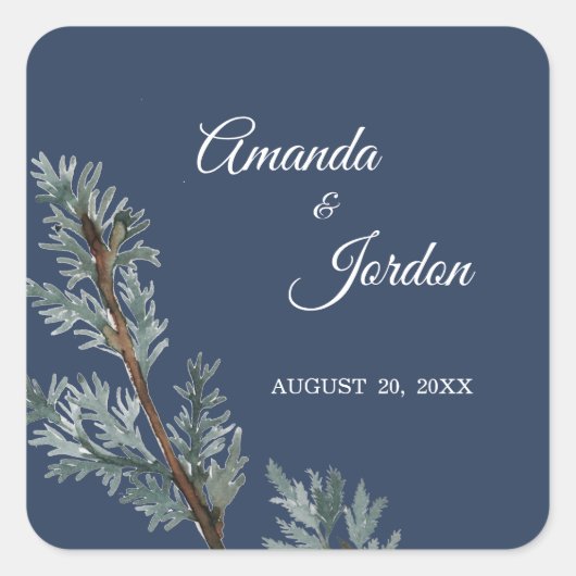 Pine Blue Winter Wedding Stickers (Voorkant)