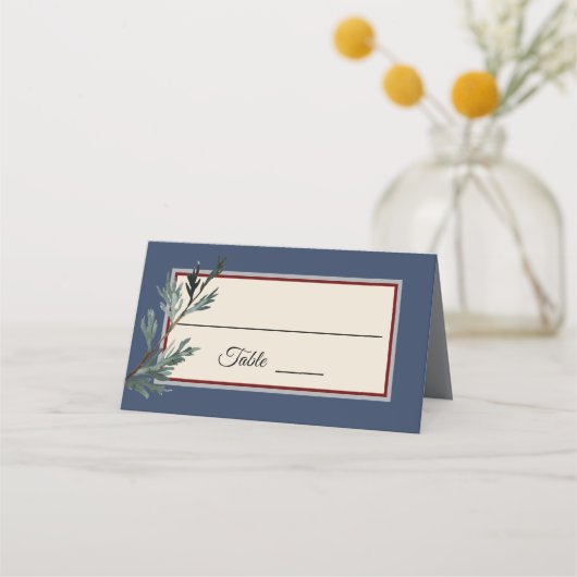 Pine Blue Winter Weduwen Place Card Tent Plaatskaartje (Voorkant)