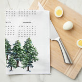 Pine Bomen Aquarel Schilderij Kalender 2026 Theedoek (Quarter Fold)