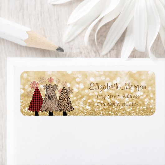 Pine-bomen, Buffalo-spelden, Glittery Bokeh Etiket (Insitu)