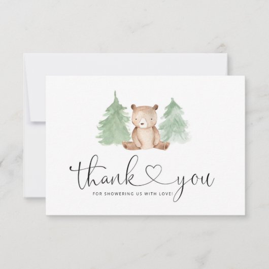 Pine bomen kleine beer baby shower dank u kaart (Voorkant)
