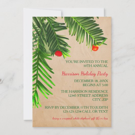 Pine Boom Tak - Kerstfeest Uitnodiging (Voorkant)