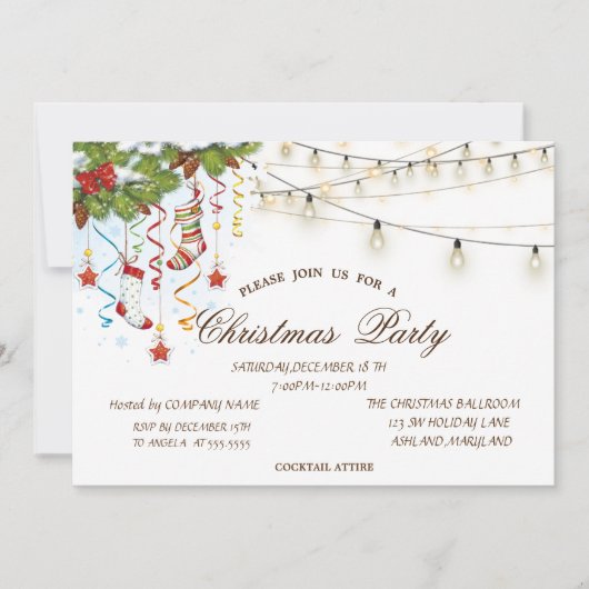 Pine boomtak Hout, String Lights Kerstmis Kaart (Voorkant)