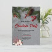 Pine Boomtakken Rode Hulstbessen Kerstmis Kaart (Staand voorkant)