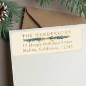 Pine Border Goud & Groen Kerst Retouradres Etiket