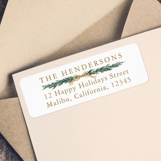Pine Border Goud & Groen Kerst Retouradres Etiket