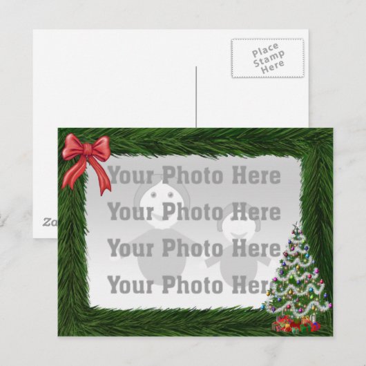 Pine Border Kerstfoto Briefkaart (Voorkant / Achterkant)