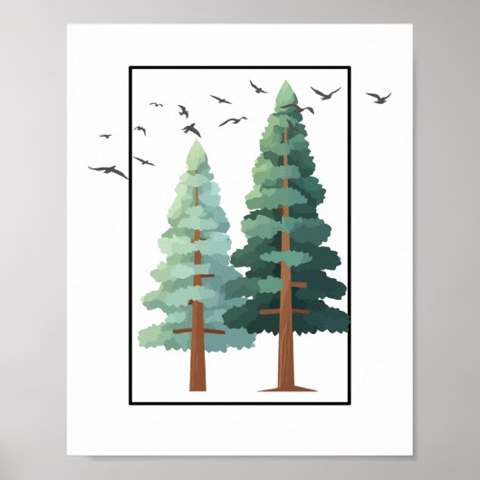 Pine-bosbomen Minimalistische Natuur Illustratie Poster (Voorkant)
