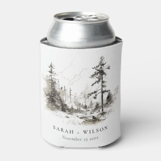 Pine Bossen Berglandschap Schets Bruiloft Blikjeskoeler (Blikje Voorkant)
