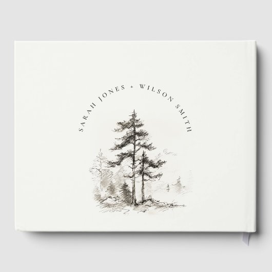 Pine Bossen Berglandschap Schets Bruiloft Gastenboek (Achterkant)