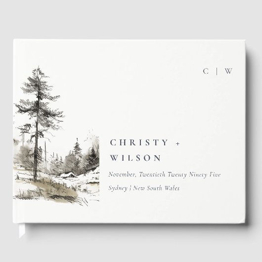 Pine Bossen Berglandschap Schets Bruiloft Gastenboek (Voorkant)