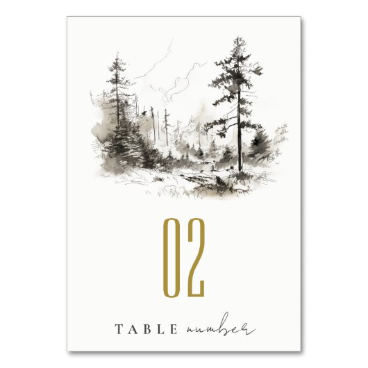 Pine Bossen Berglandschap Schets Bruiloft Kaart (Voorkant)