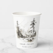 Pine Bossen Berglandschap Schets Bruiloft Papieren Bekers (Achterkant)