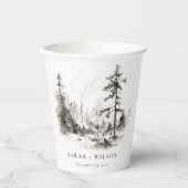 Pine Bossen Berglandschap Schets Bruiloft Papieren Bekers (Voorkant)