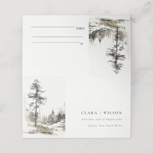 Pine Bossen Berglandschap Schets Bruiloft Plaatskaartje (Buitenkant ongevouwen)