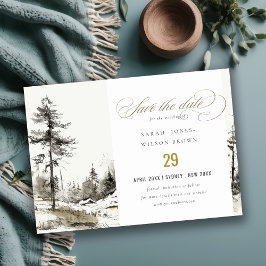 Pine Bossen Berglandschap Schets Bruiloft Save The Date