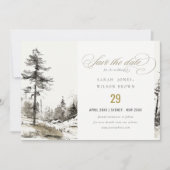 Pine Bossen Berglandschap Schets Bruiloft Save The Date (Voorkant)