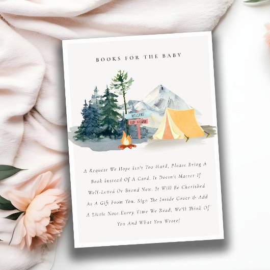 Pine Bossen Camping Mountain Books for Baby shower Informatiekaartje
