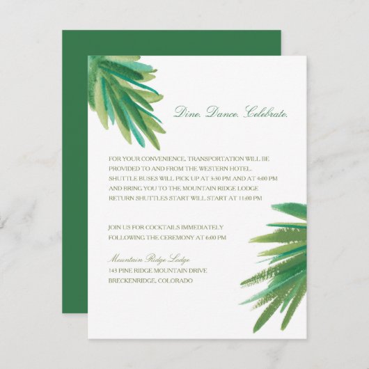 Pine Bossen Waterverf | Huwelijksreceptie Informatiekaartje (Voorkant / Achterkant)