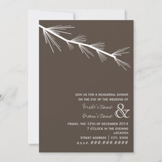Pine Bough Brown rehearsal Dinner Invitation Kaart (Voorkant)