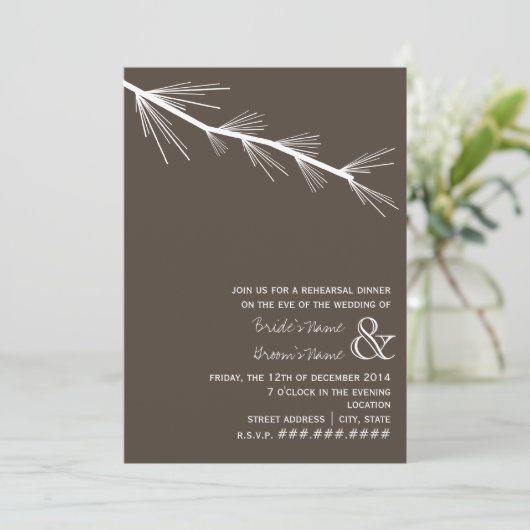 Pine Bough Brown rehearsal Dinner Invitation Kaart (Staand voorkant)