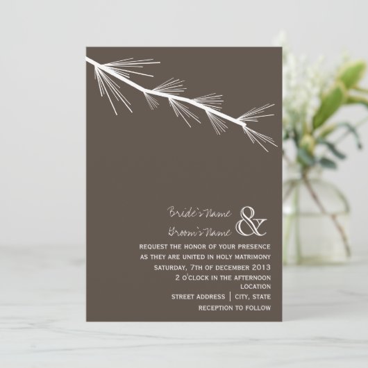 Pine Bough Brown Wedding Invitation Kaart (Staand voorkant)