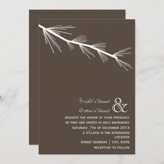 Pine Bough Brown Wedding Invitation Kaart (Voorkant / Achterkant)