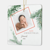 Pine Bough Child Foto Mijn 1e Kerstplein Keramisch Ornament (Links)