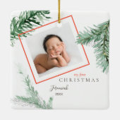 Pine Bough Child Foto Mijn 1e Kerstplein Keramisch Ornament (Achterkant)