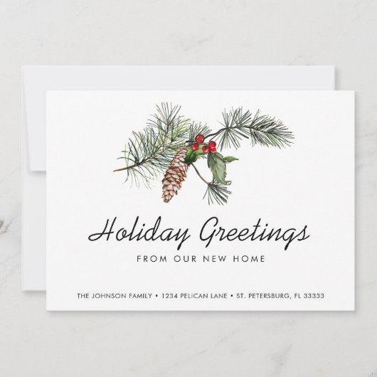 Pine Bough Christmas Berries Vakantie Verhuizen Aankondiging (Voorkant)