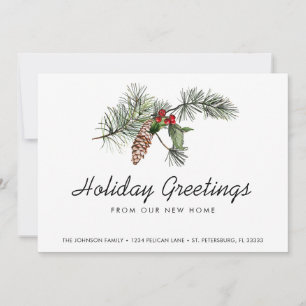 Pine Bough Christmas Berries Vakantie Verhuizen Aankondiging