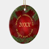 Pine Bough Gold Text Red Kerstmis Keramisch Ornament (Rechts)