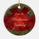 Pine Bough Gold Text Red Kerstmis Keramisch Ornament (Achterkant)