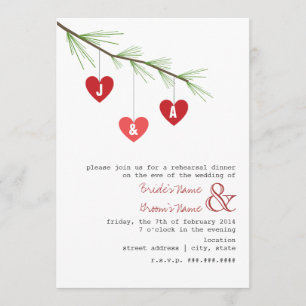 Pine Bough & Hearts Rehearsal Dinner Invitation Kaart