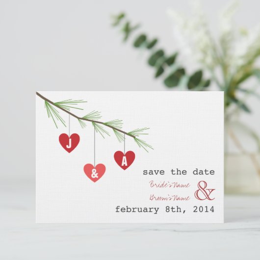 Pine Bough Hearts Valentijn Weddenschap Save the D Date (Staand voorkant)