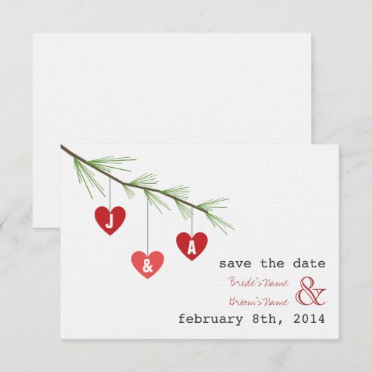 Pine Bough Hearts Valentijn Weddenschap Save the D Date (Voorkant / Achterkant)