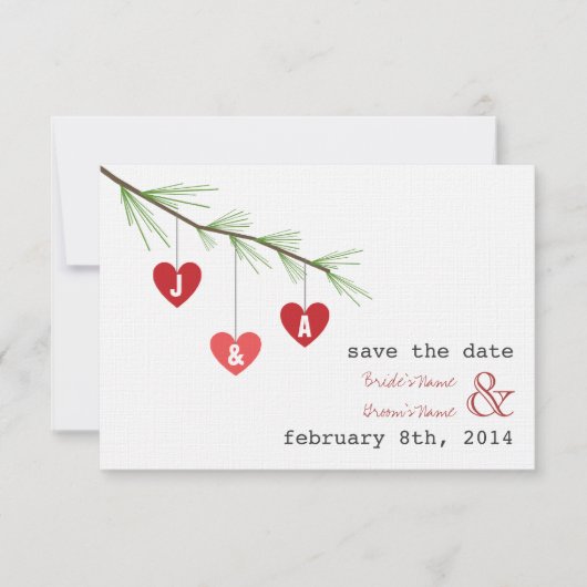 Pine Bough Hearts Valentijn Weddenschap Save the D Save The Date (Voorkant)