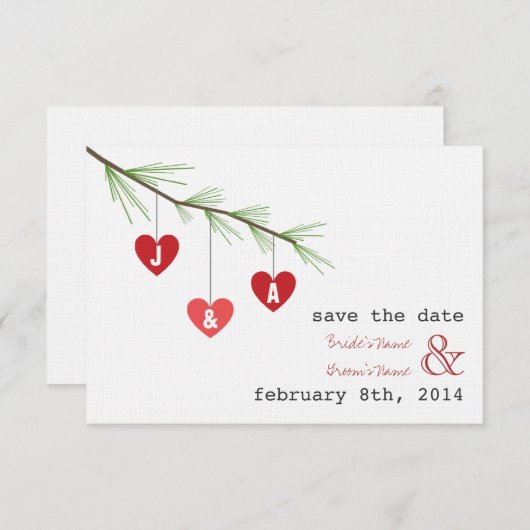 Pine Bough Hearts Valentijn Weddenschap Save the D Save The Date (Voorkant / Achterkant)