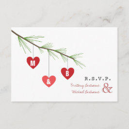 Pine Bough & Hearts Valentijns Huwelijks R.S.V.P. Kaart