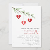 Pine Bough & Hearts Wedding Invitation Kaart (Voorkant)