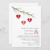 Pine Bough & Hearts Wedding Invitation Kaart (Voorkant / Achterkant)